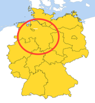 Mapa de Alemania. En el círculo se indica el Bundesland Niedersachsen